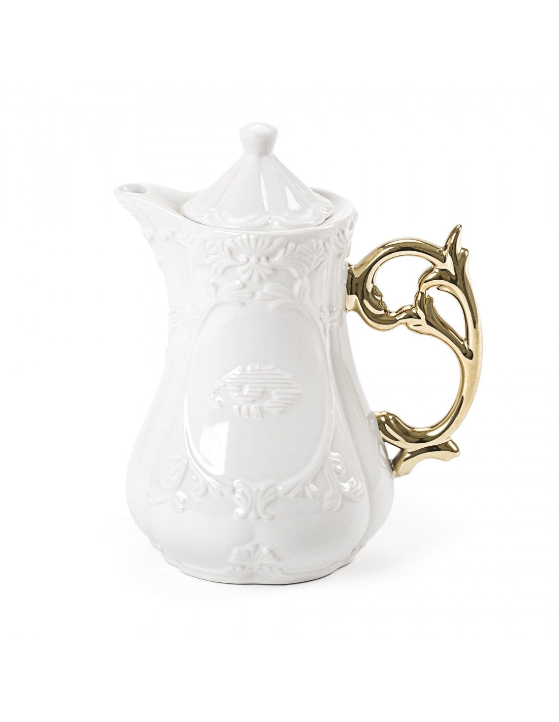 SELETTI i-wares teapot in porcelain with col. handles gold-set of 2