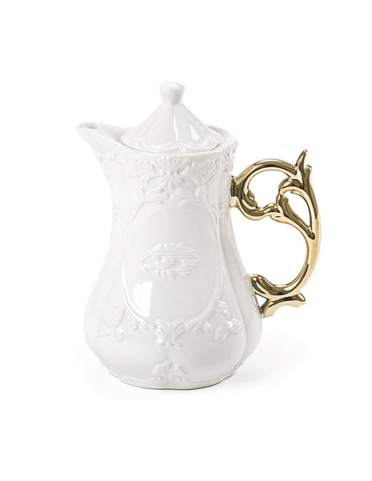 SELETTI i-wares teapot in porcelain with col. handles gold-set of 2