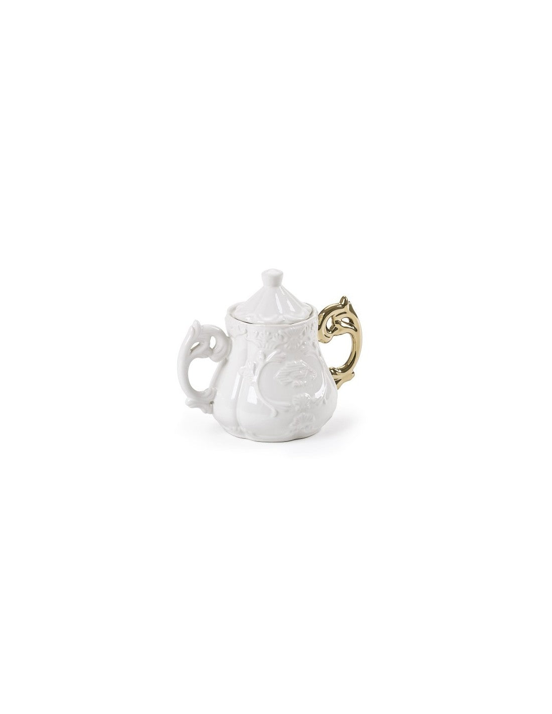 SELETTI i-wares sugar bowl in porcelain with col. handles gold