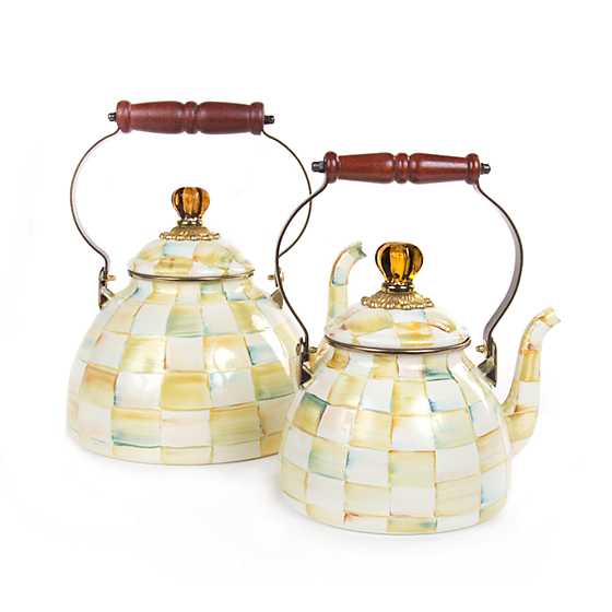 Parchment Check Enamel Tea Kettle - 3 Quart