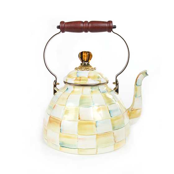 Parchment Check Enamel Tea Kettle - 3 Quart