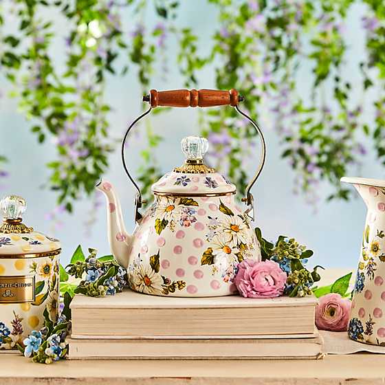 Wildflowers Enamel 2 Qt Tea Kettle - Pink