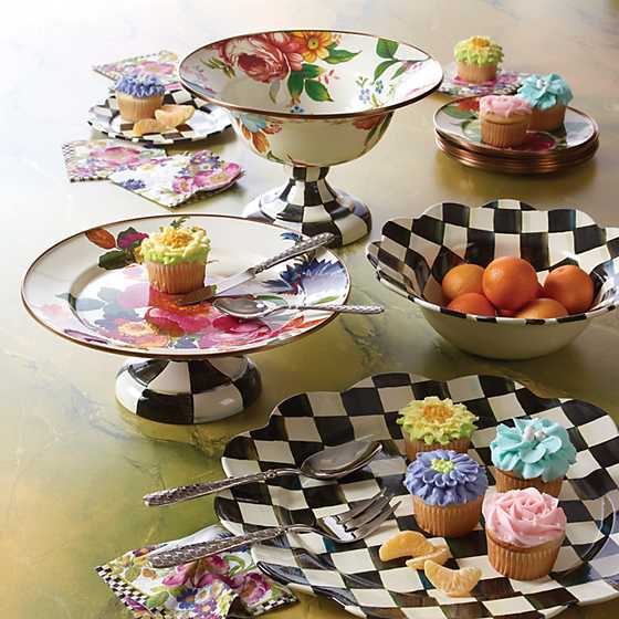 Flower Market Small Pedestal Platter - White