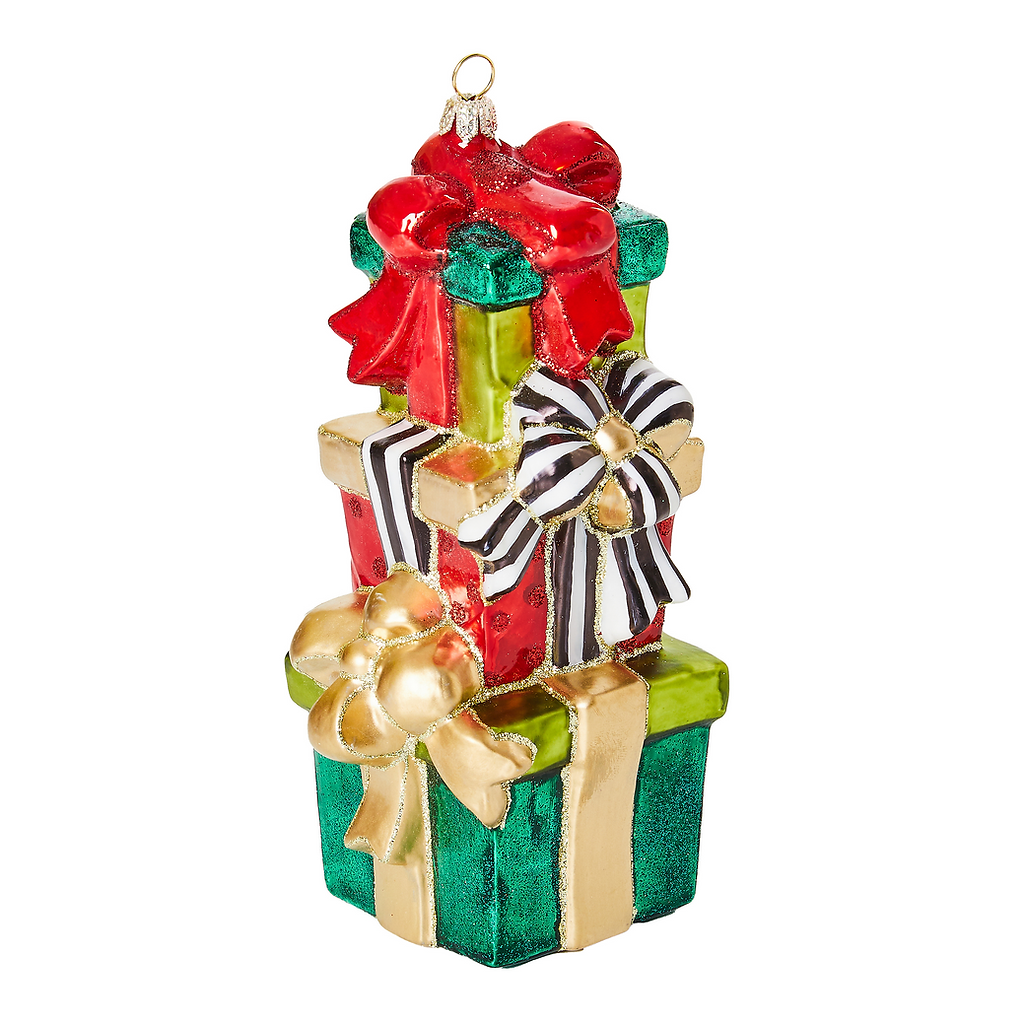 Cozy Christmas Stacked Gifts Glass Ornament