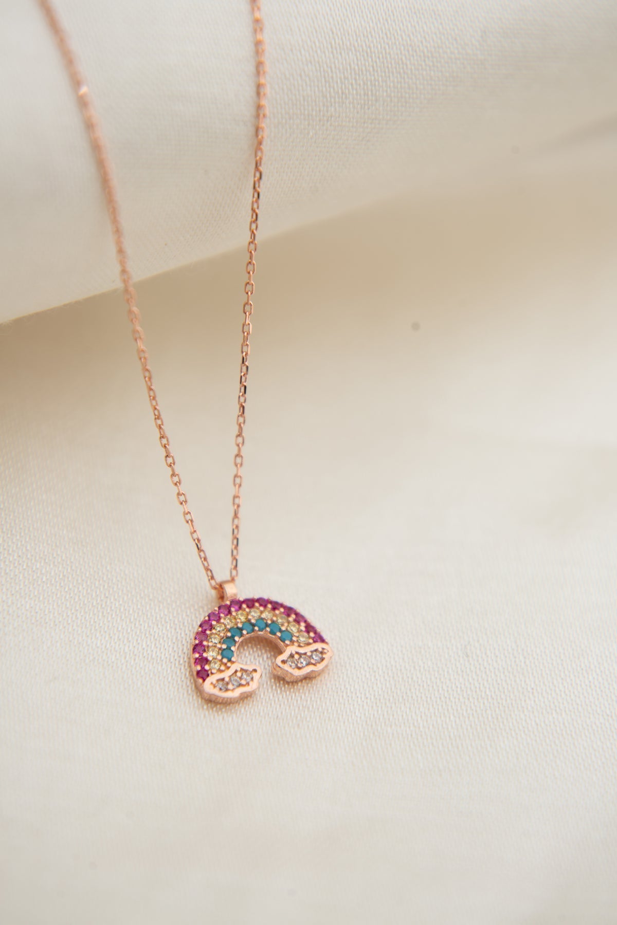 Women's Cloud Detailed Rainbow Model 925 Sterling Silver Necklace