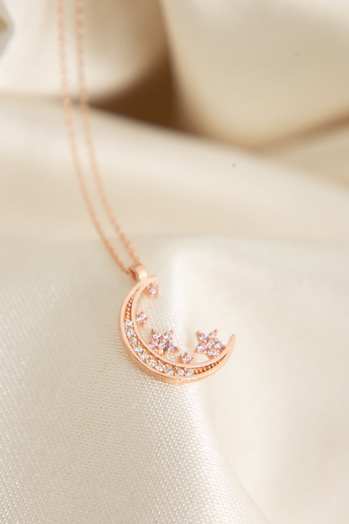 Women's 925 Sterling Silver Stone Moon and Star Necklace