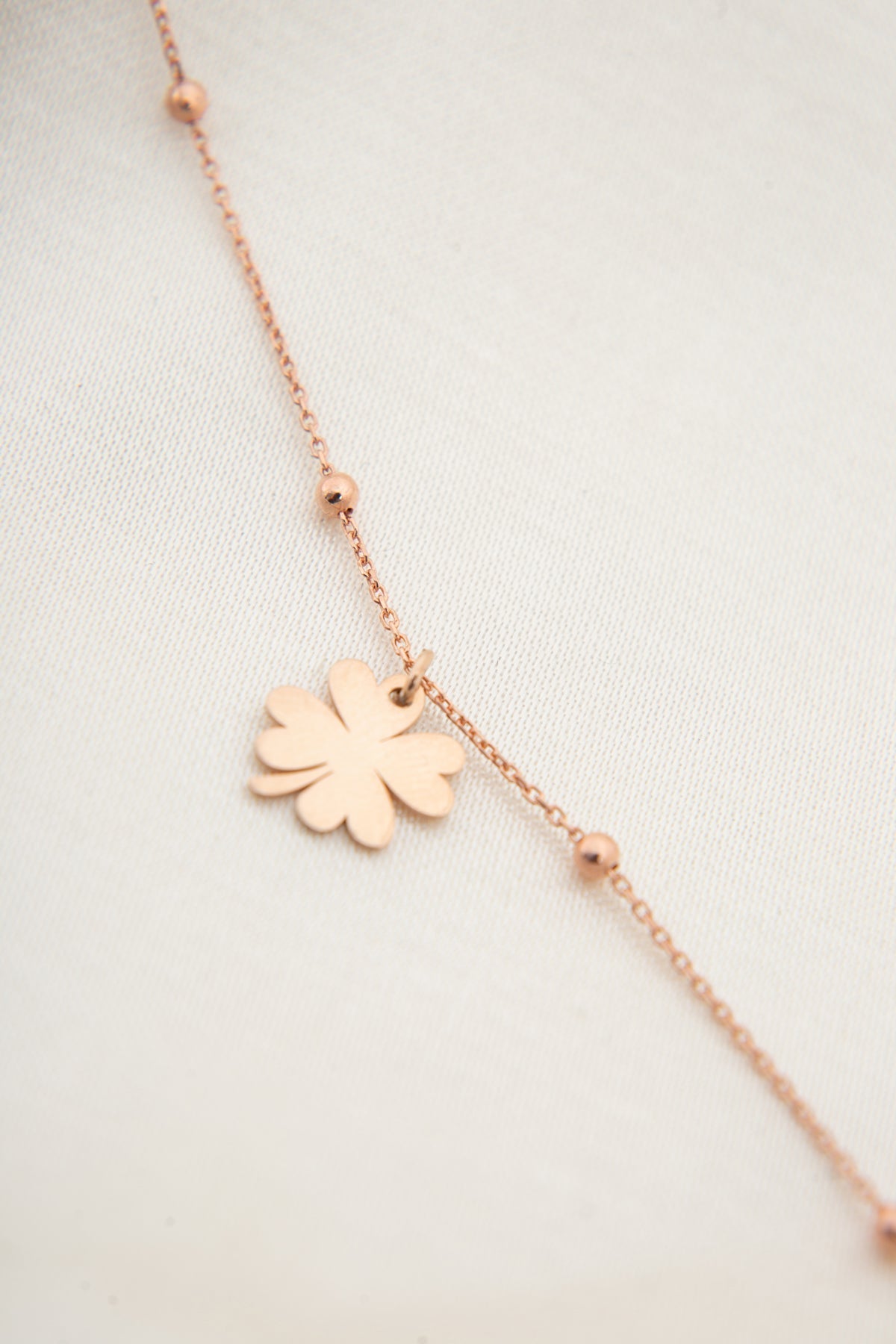 Women's Clover Model with Ball Chain Detail 925 Sterling Silver Anklet