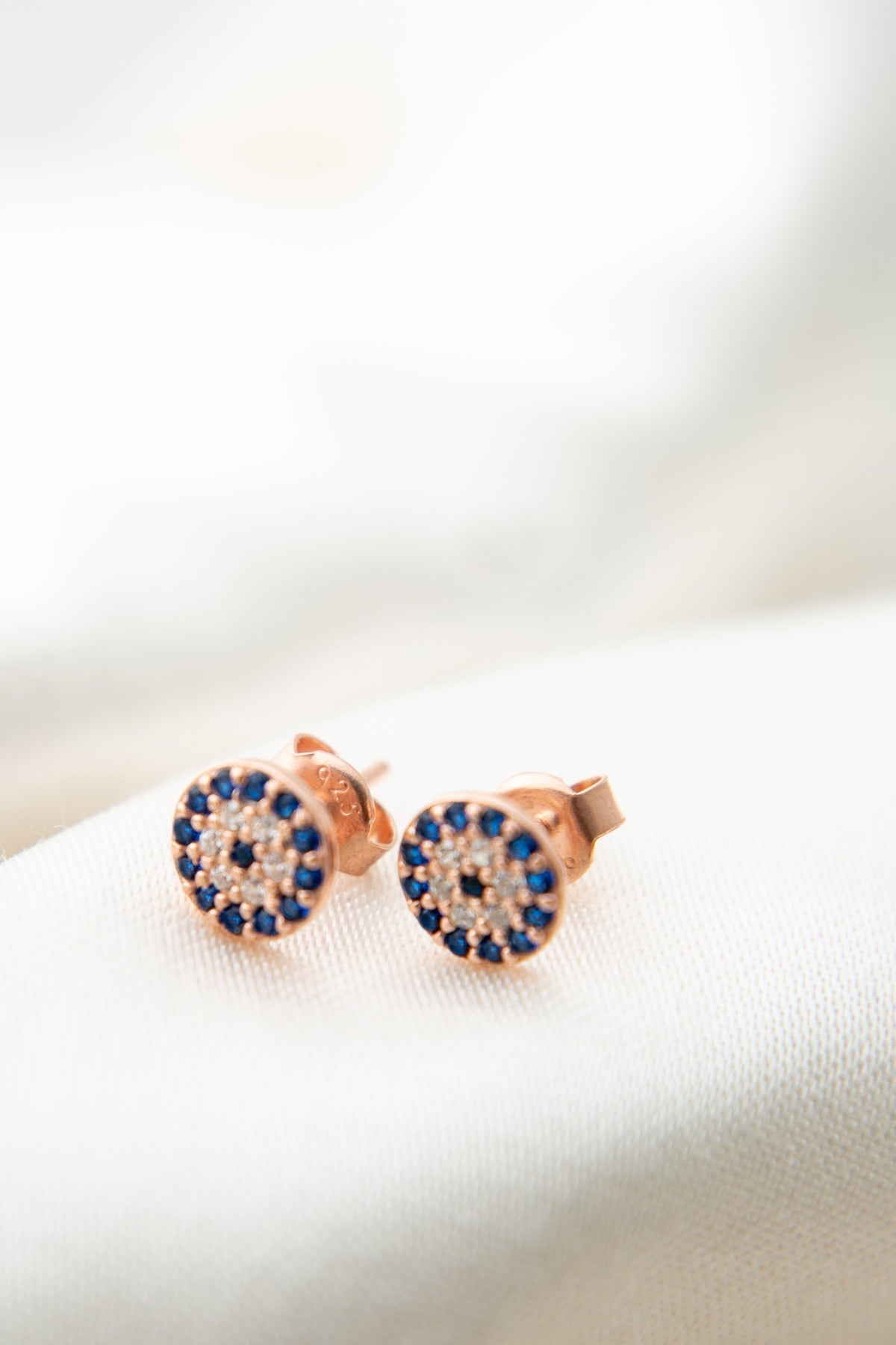 Women's Evil Eye Model Rose Plated 925 Sterling Silver Earrings
