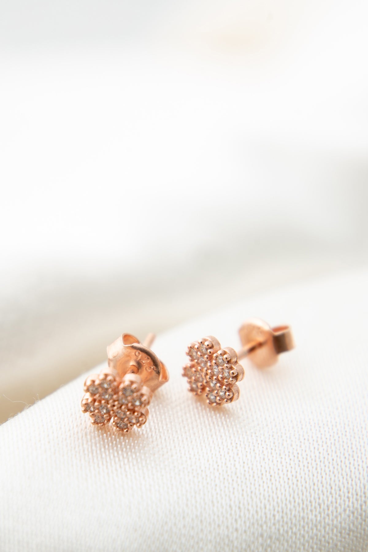 Women's Rose Gold-Plated 925 Sterling Silver Flower Earrings with Stone Detail