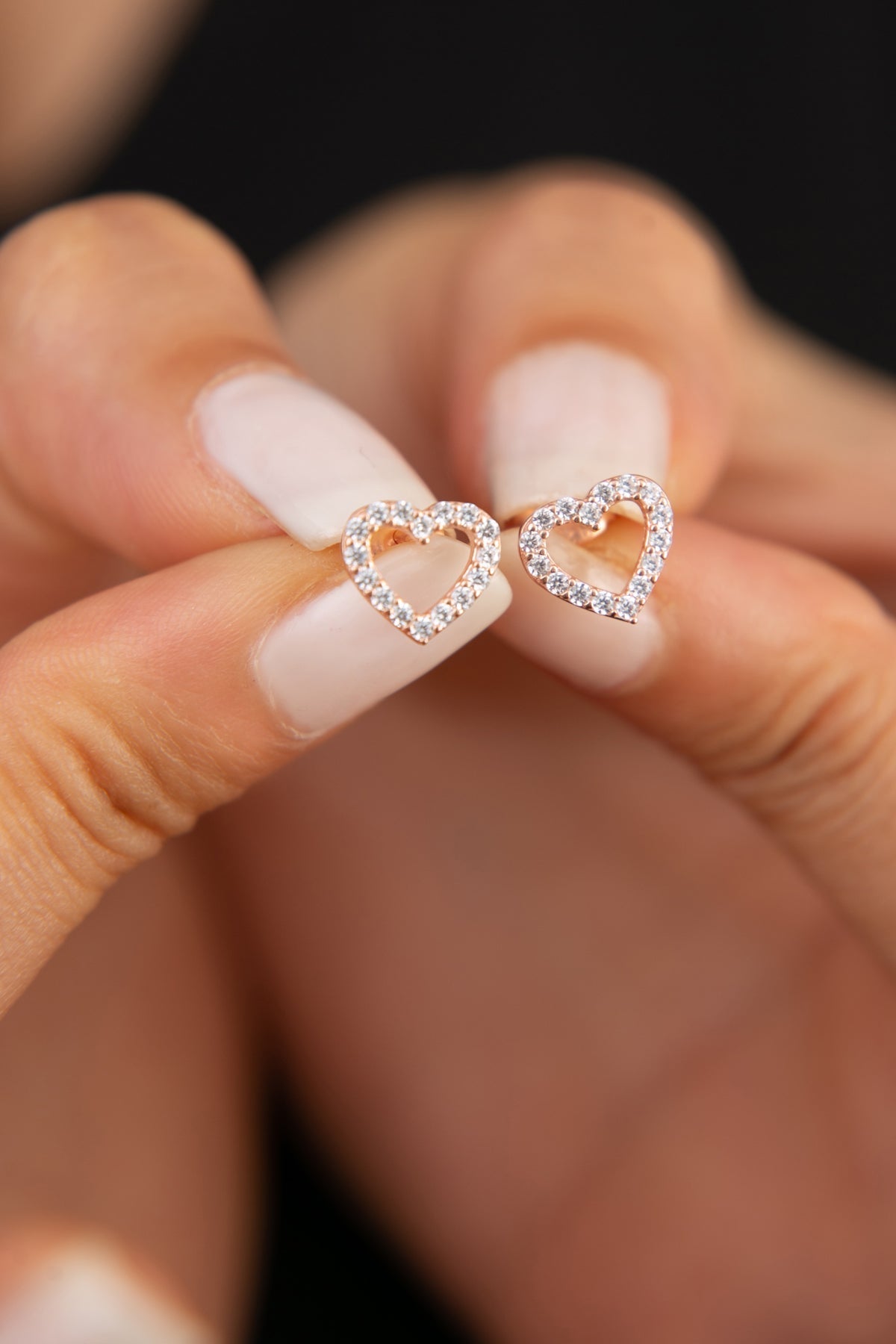 Women's Heart Model Rose Plated 925 Sterling Silver Earrings