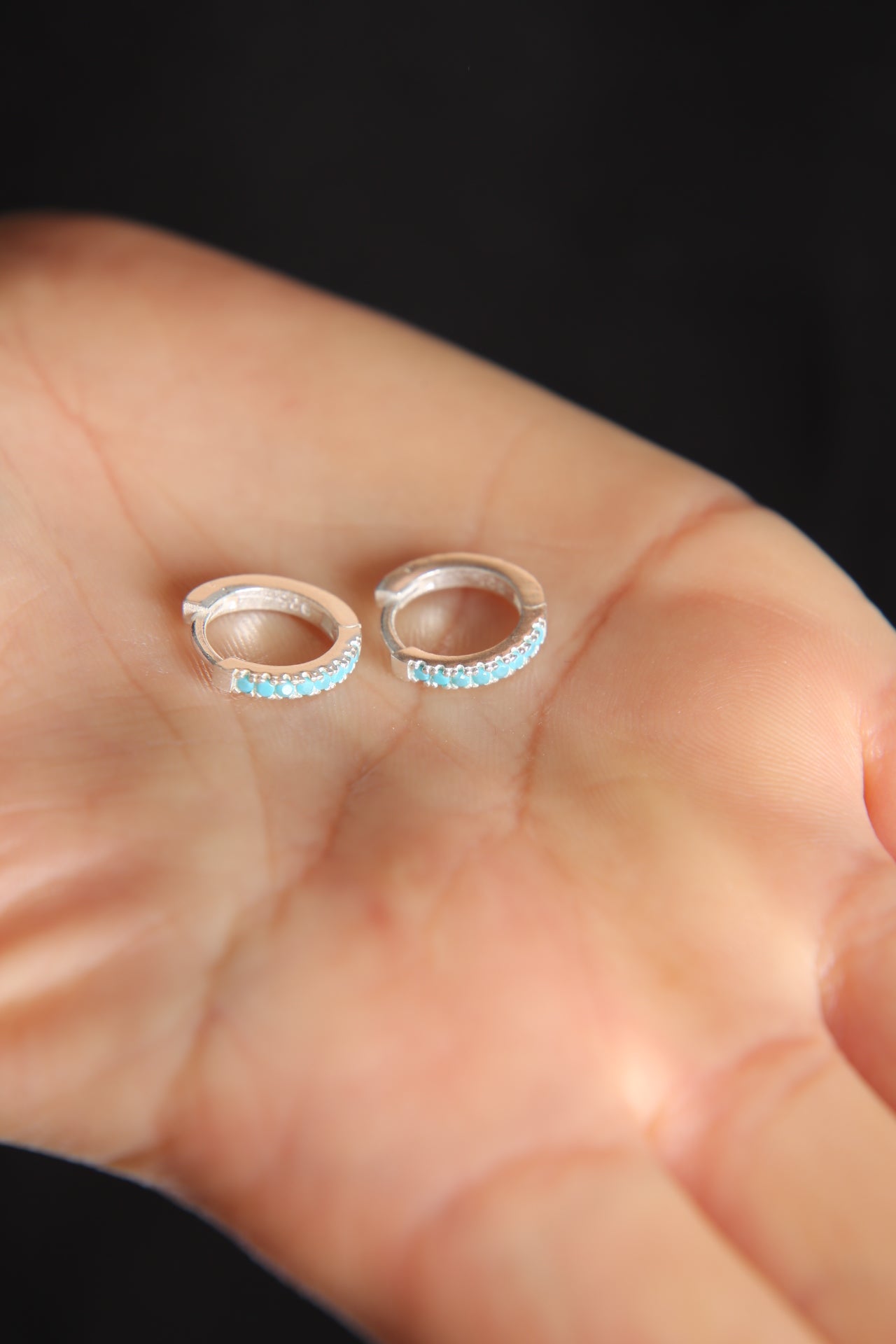 Women's Stone Hoop Model 925 Sterling Silver Earrings