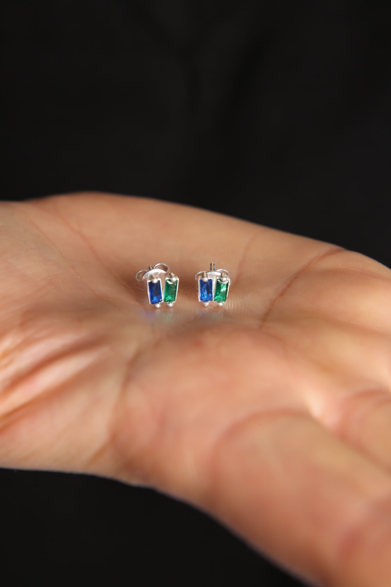 Women's Colorful Baguette Stone Minimal Model 925 Sterling Silver Earrings