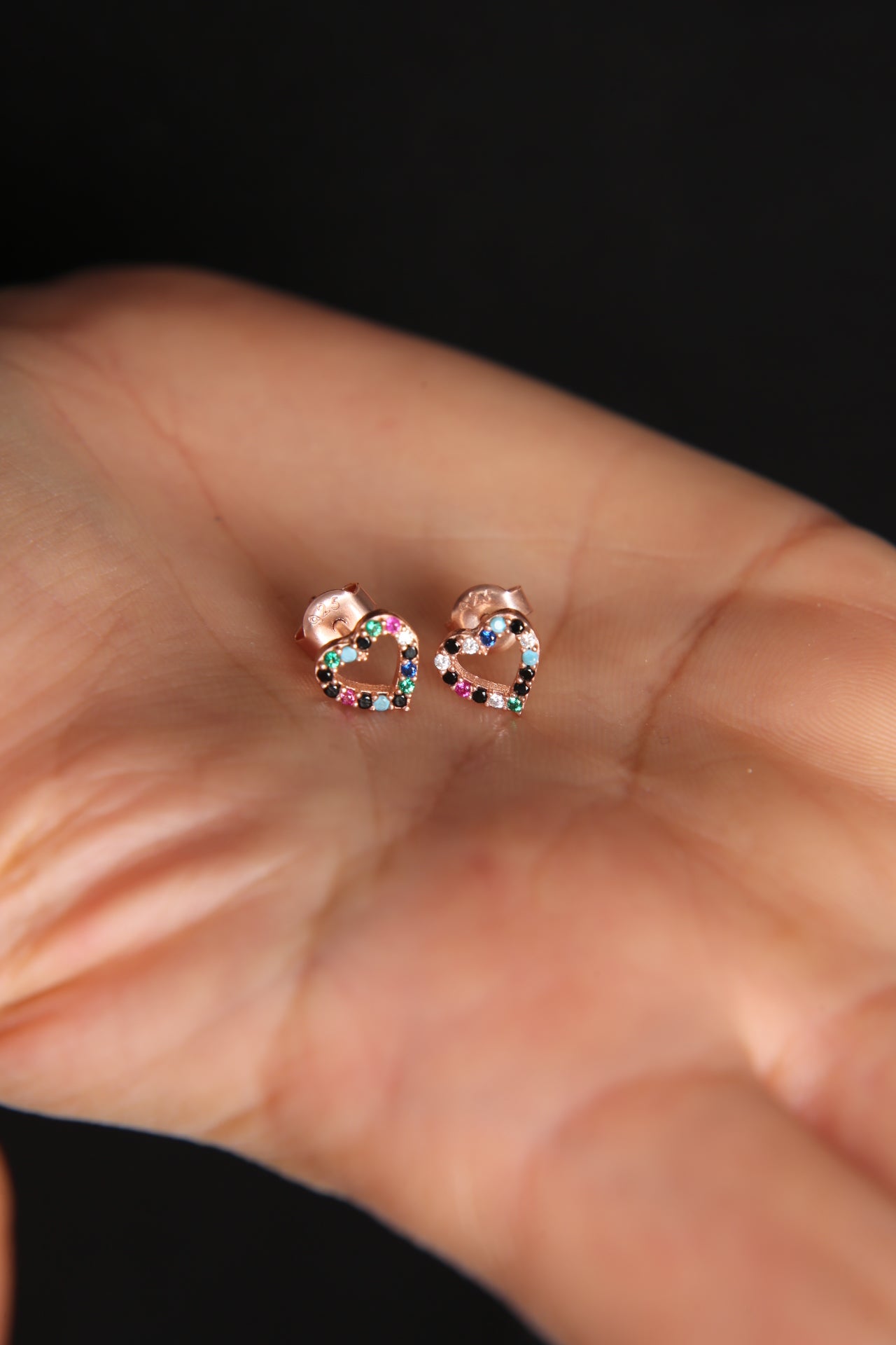 Women's Mixed Stone Heart Earrings in 925 Sterling Silver