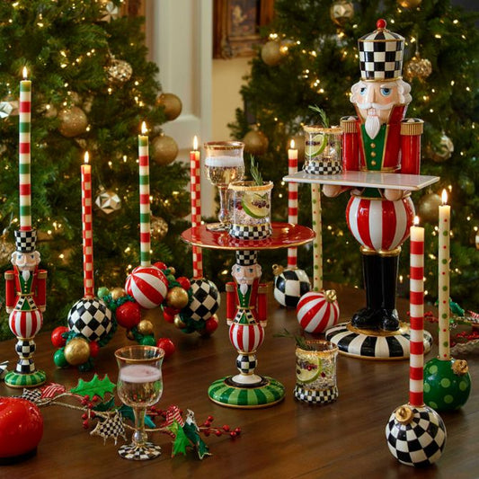 Multi Bands Red & Green  Dinner Candles, Set of 2