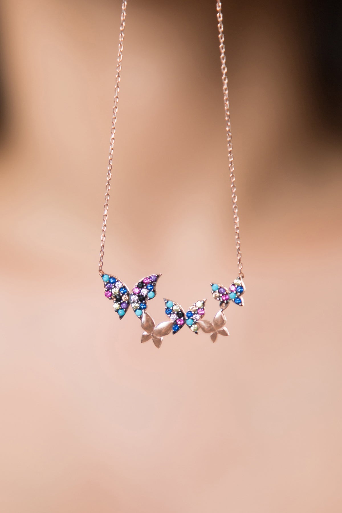 Women's Rose Gold Plated 925 Sterling Silver Butterfly Necklace