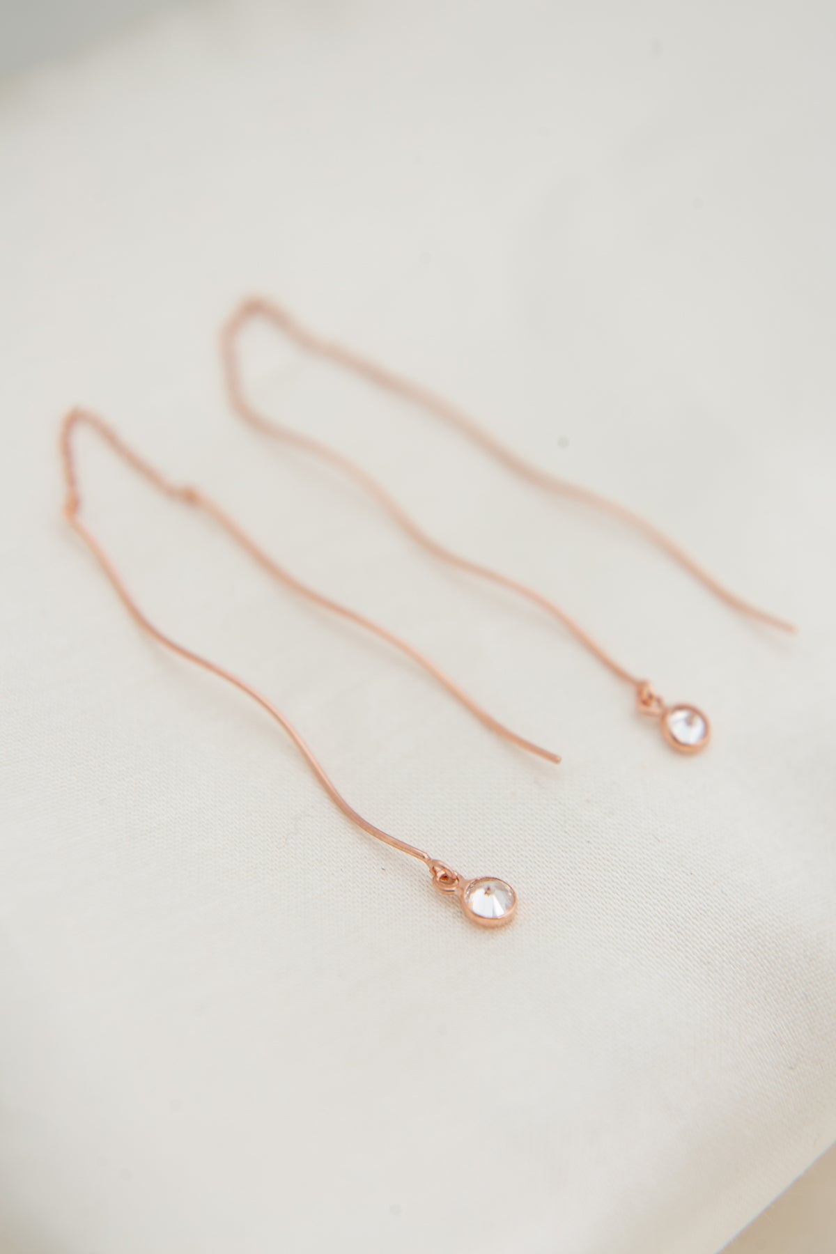 Women's Dangle Wave Solitaire Earrings with Nano Zircon Stone Rose Gold Plated 925 Sterling Silver Earrings