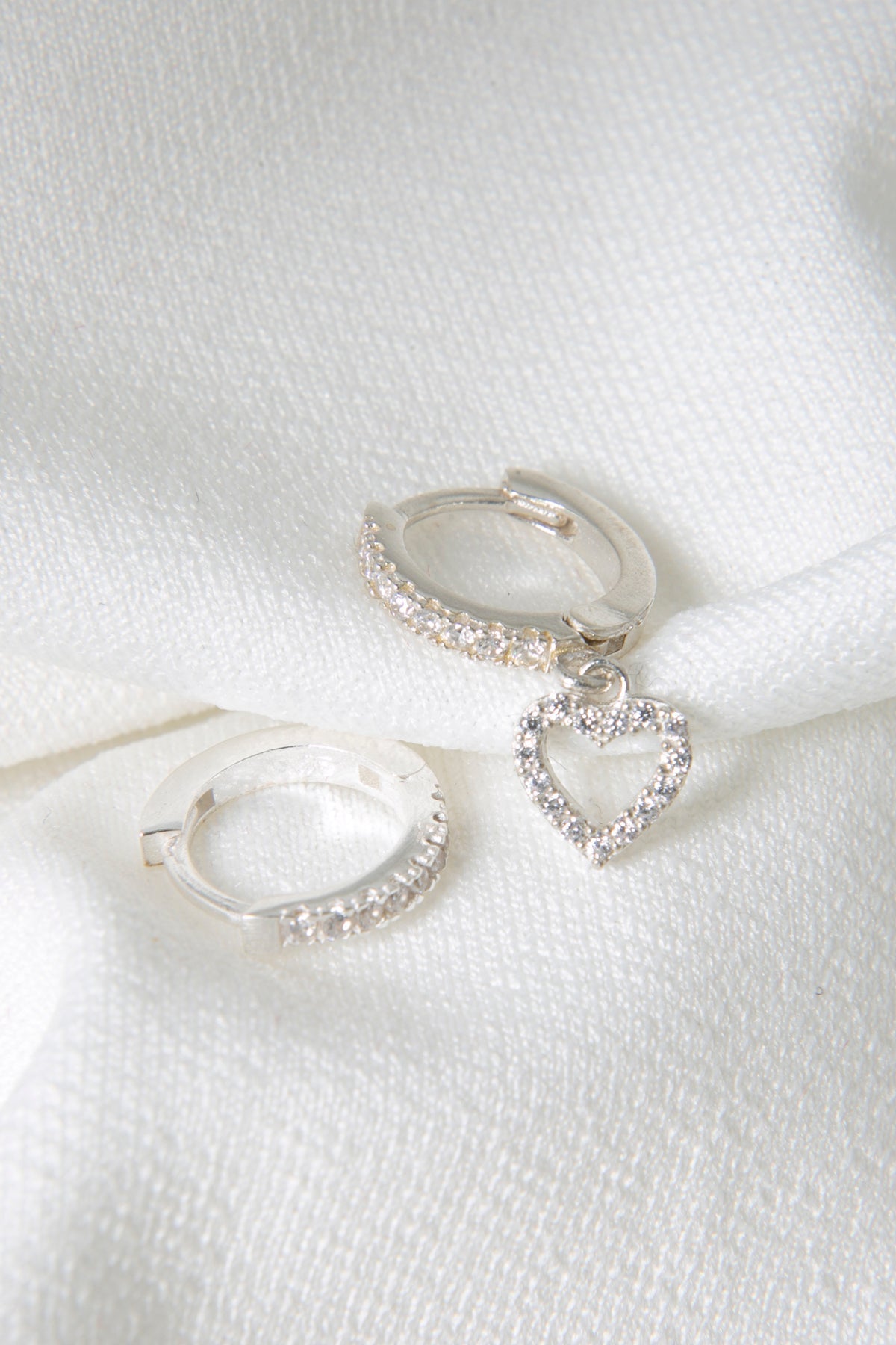 Women's Heart Model 925 Sterling Silver Double Earrings Set