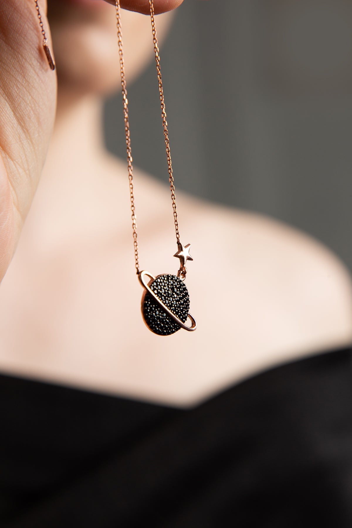 Women's Rose Gold 925 Sterling Silver Planet Necklace