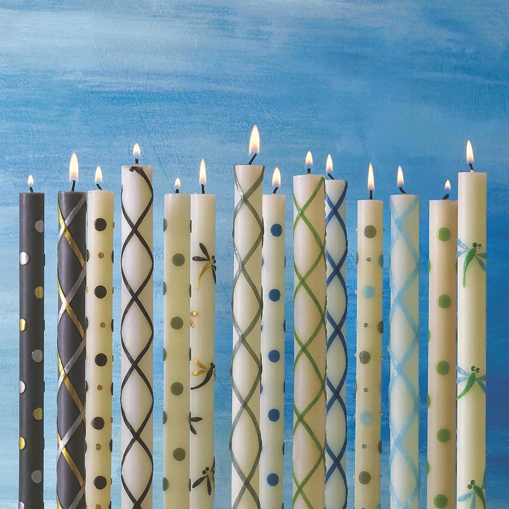 Small & Large Dots Dinner Candles - Black & Gold - Set of 2