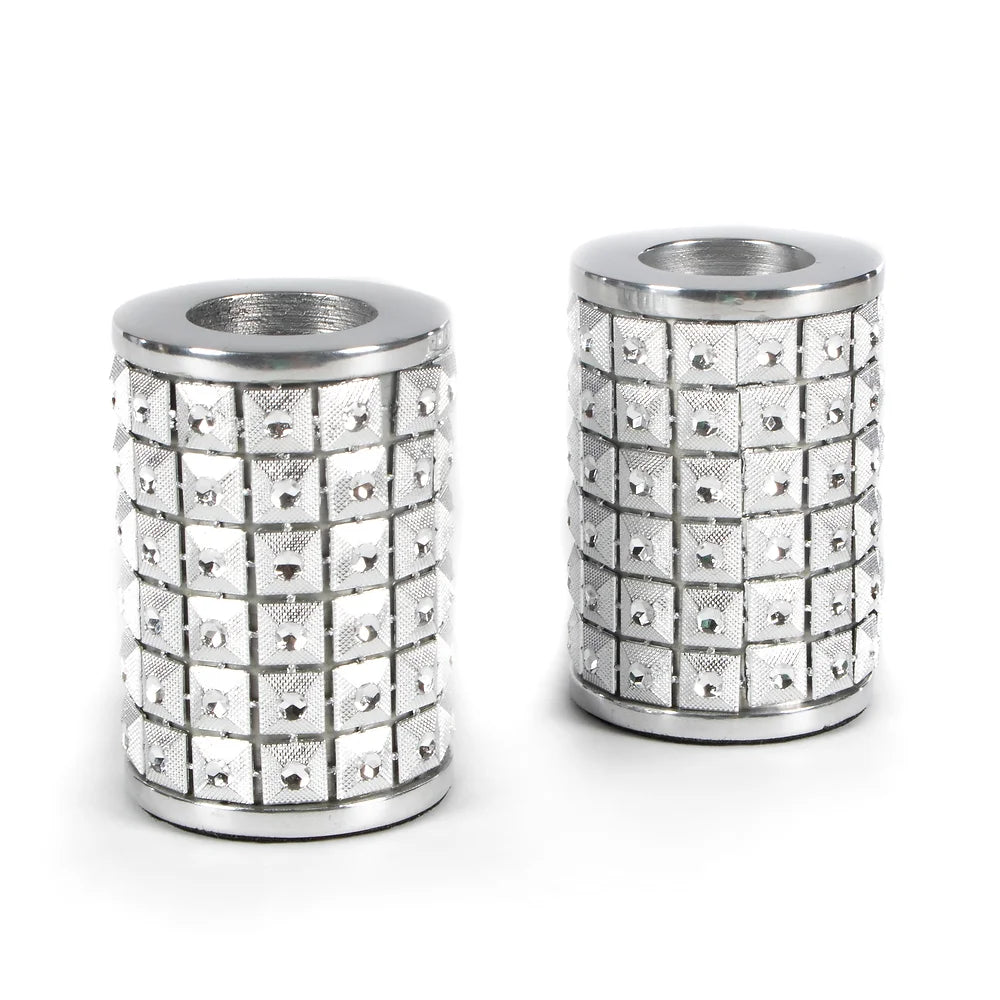 studded candle holders - silver - set of 2