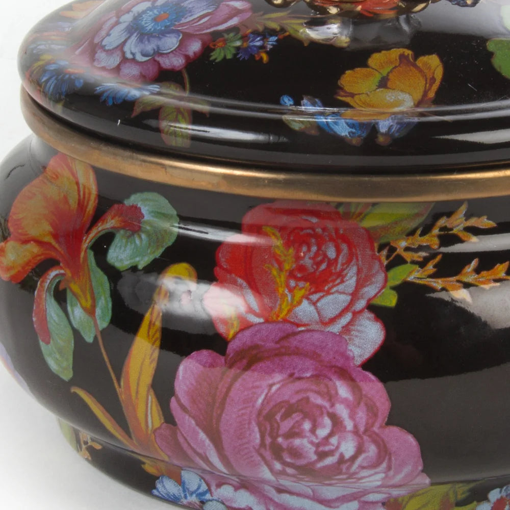 flower market squashed pot - black