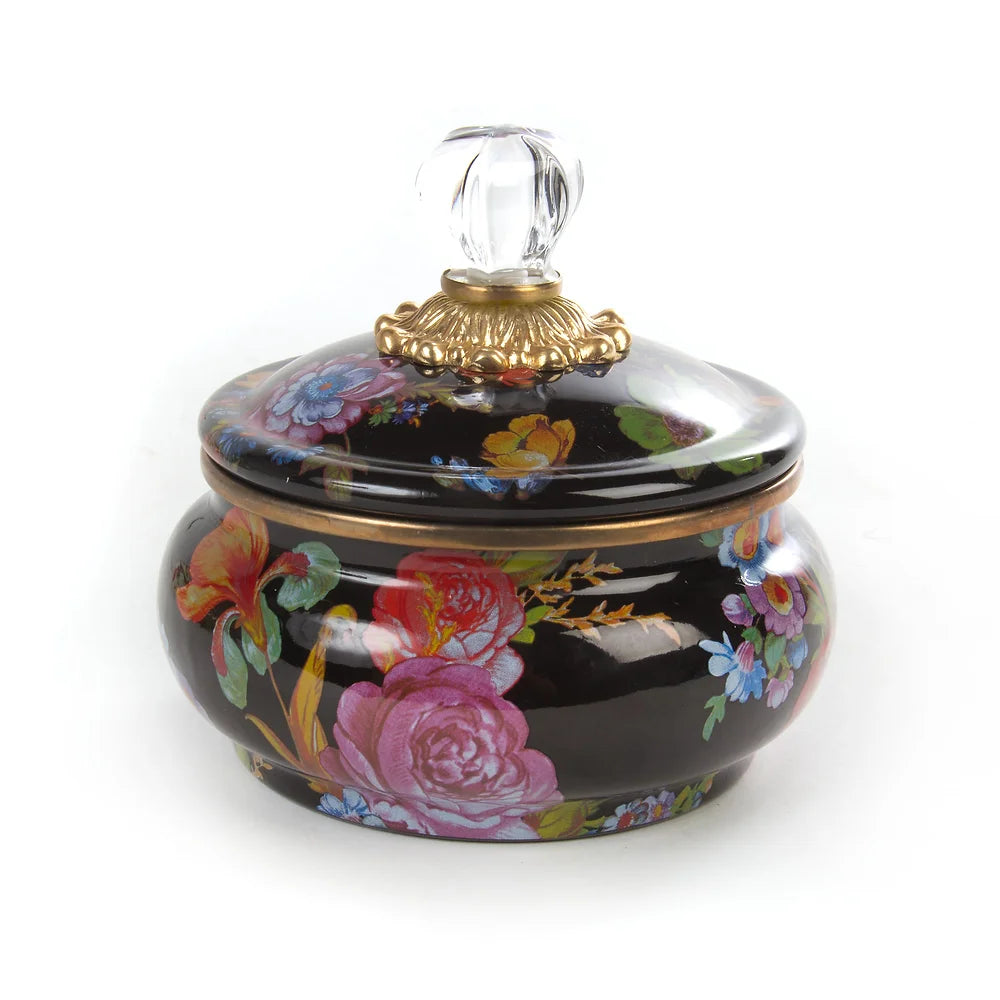 flower market squashed pot - black