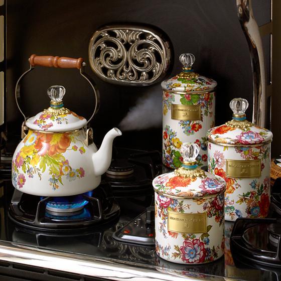 MacKenzie-Childs Flower Market Medium Canister - White Kitchen Mackenzie Childs