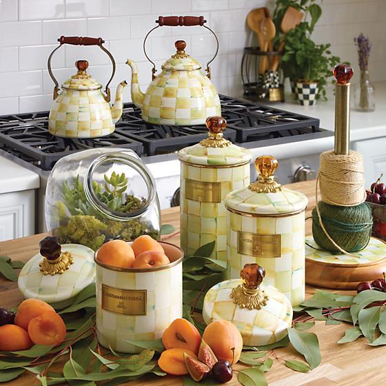 MacKenzie-Childs Parchment Check Enamel Canister - Large Kitchen Mackenzie Childs