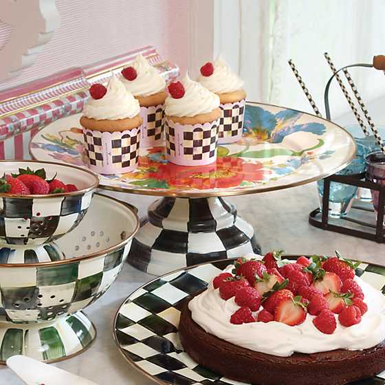 MacKenzie-Childs Flower Market Pedestal Platter - White