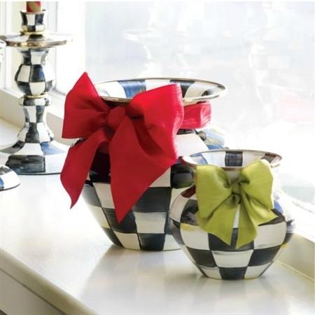 MacKenzie-Childs Courtly Check Enamel Large Vase - Red Bow. home accessories Mackenzie Childs