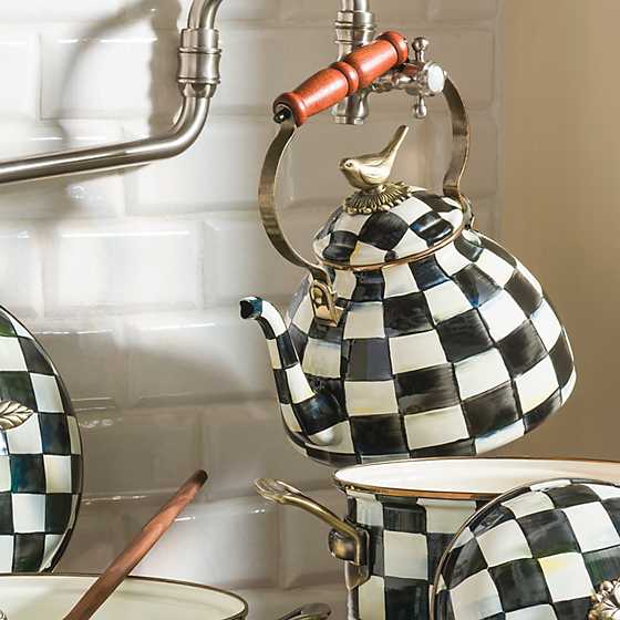 MacKenzie-Childs Courtly Check Tea Kettle with Bird