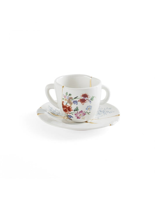 SELETTI Kintsugi Porcelain coffee cup + plate n'1  - pack of 2