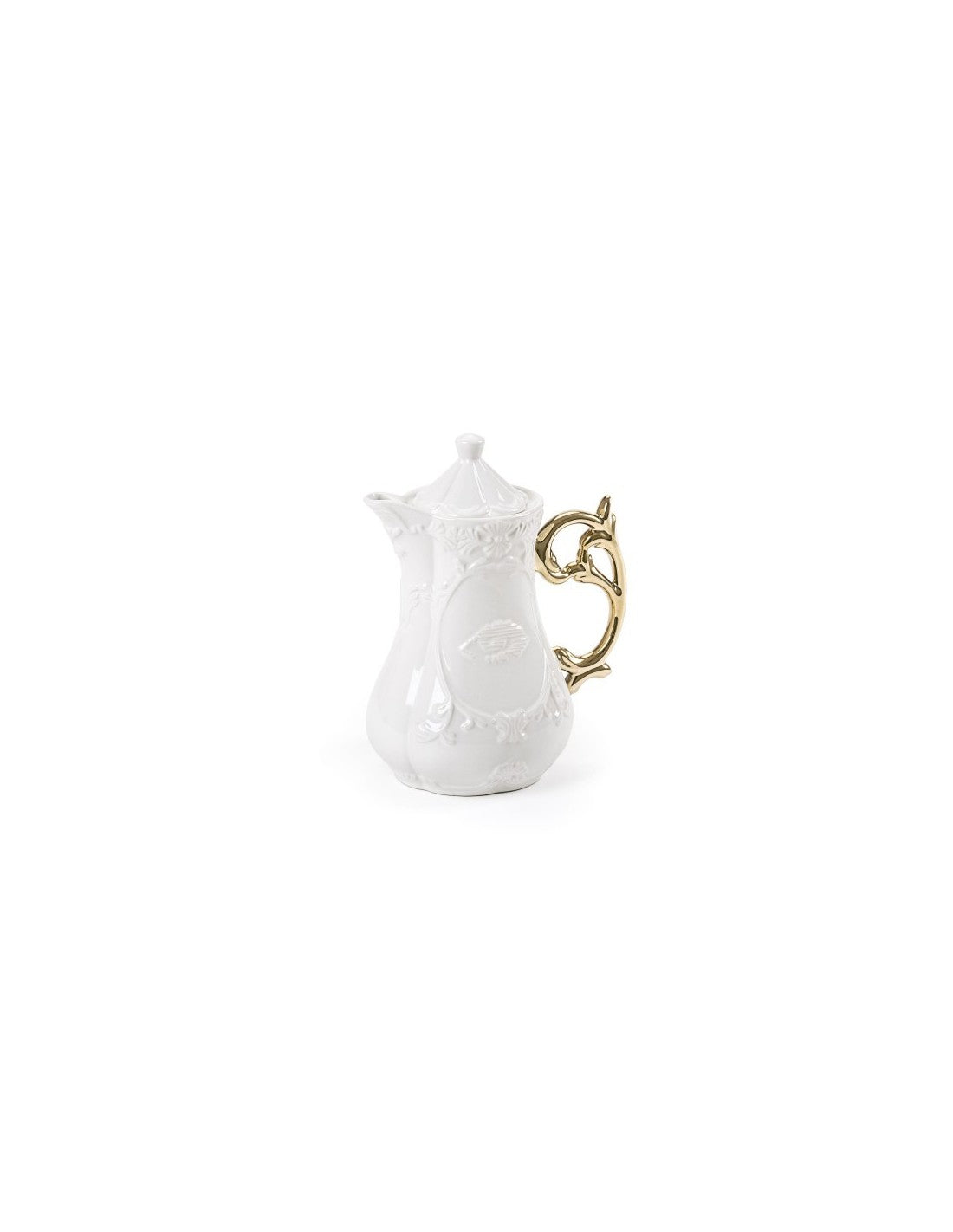 SELETTI i-wares teapot in porcelain with col. handles gold-set of 2