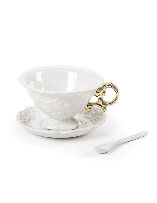 SELETTI i-wares tea set in porcelain with coloured handles gold -set of 2