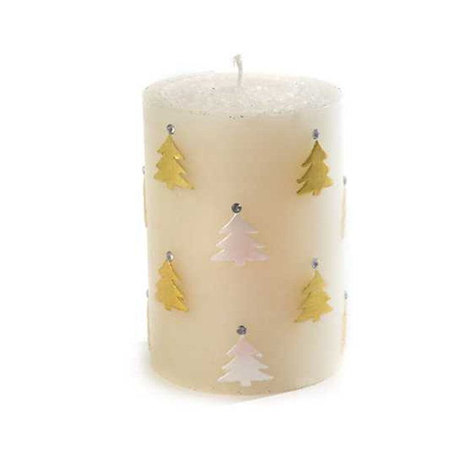 Christmas Tree Pillar Candle - 4" - Gold & Pearl