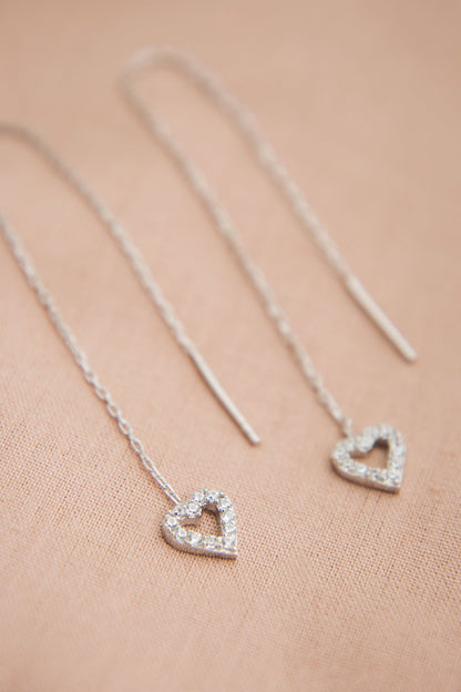 Women's Heart Model Dangling 925 Sterling Silver Earrings