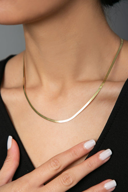 Italian Flat Chain Gold Plated 925 Sterling Silver Necklace (40cm)