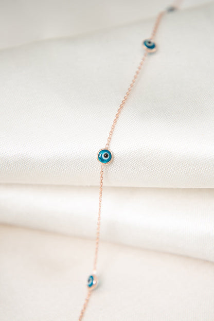 Women's 925 Sterling Silver Evil Eye Rose Gold Plated Necklace