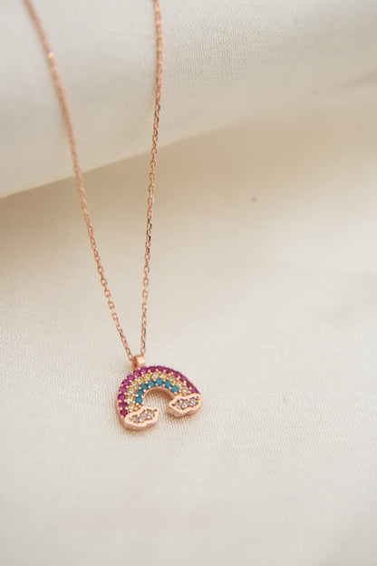 Women's Cloud Detailed Rainbow Model 925 Sterling Silver Necklace