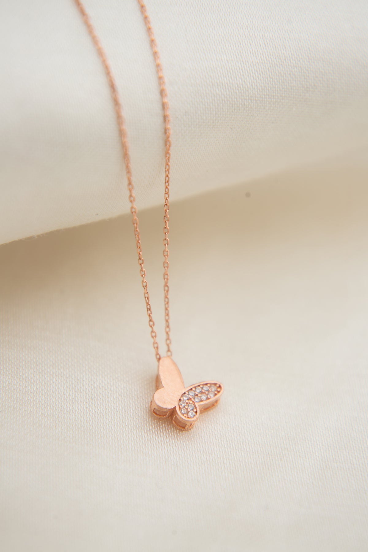 Women's White Stone Detail Butterfly Model 925 Sterling Silver Necklace