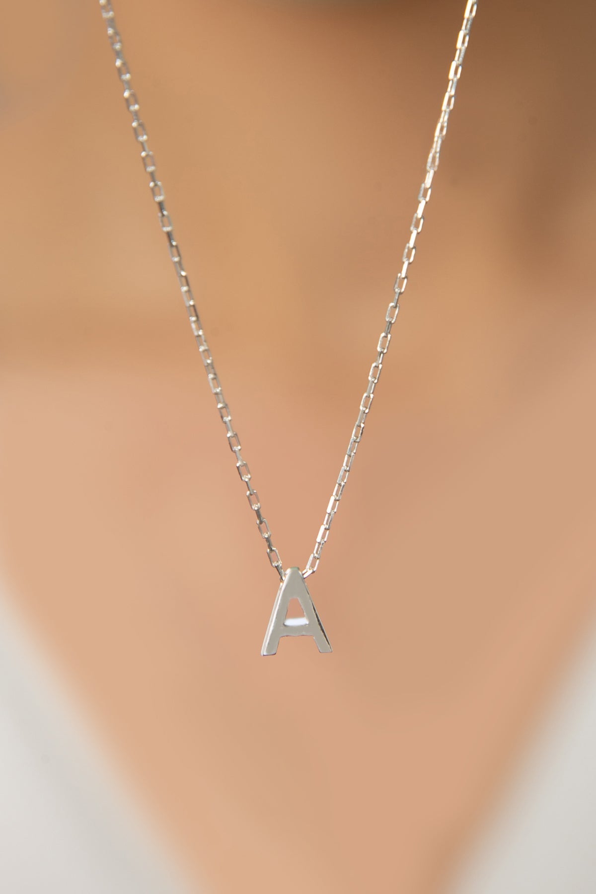 Women's 3D A Letter Model 925 Sterling Silver Necklace