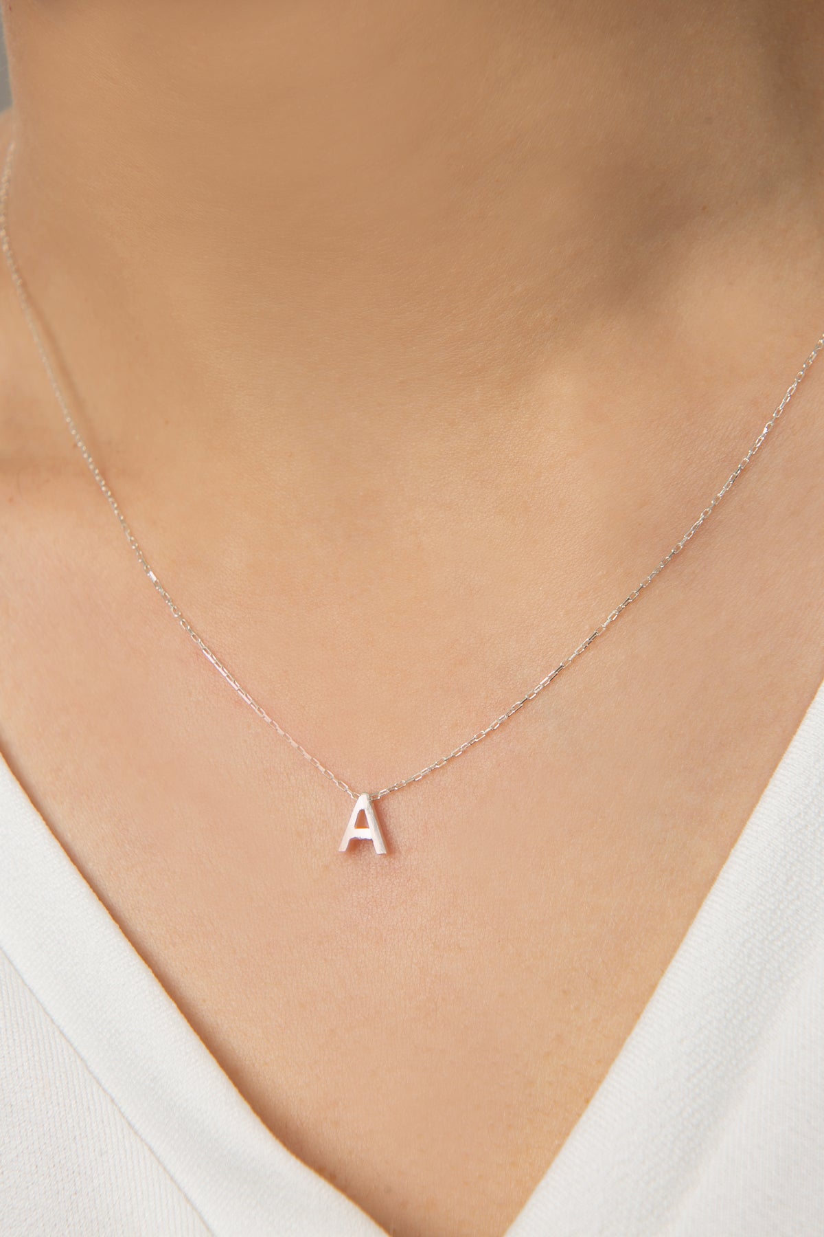 Women's 3D A Letter Model 925 Sterling Silver Necklace