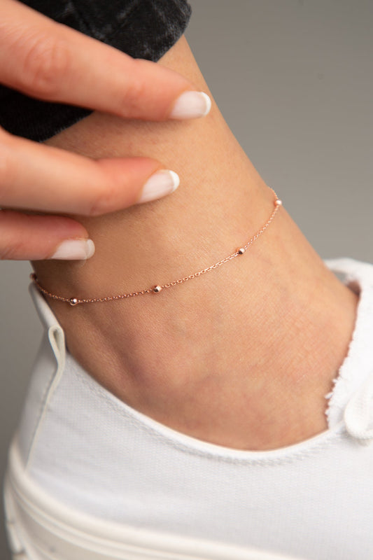Women's Rose Plated Top Chain Model 925 Sterling Silver Anklet