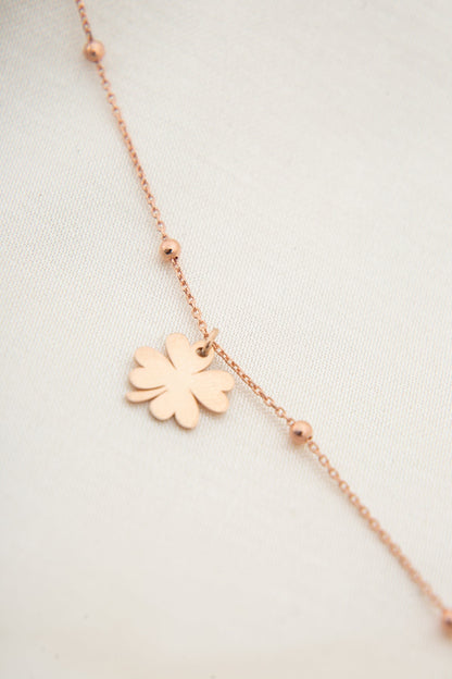 Women's Clover Model with Ball Chain Detail 925 Sterling Silver Anklet