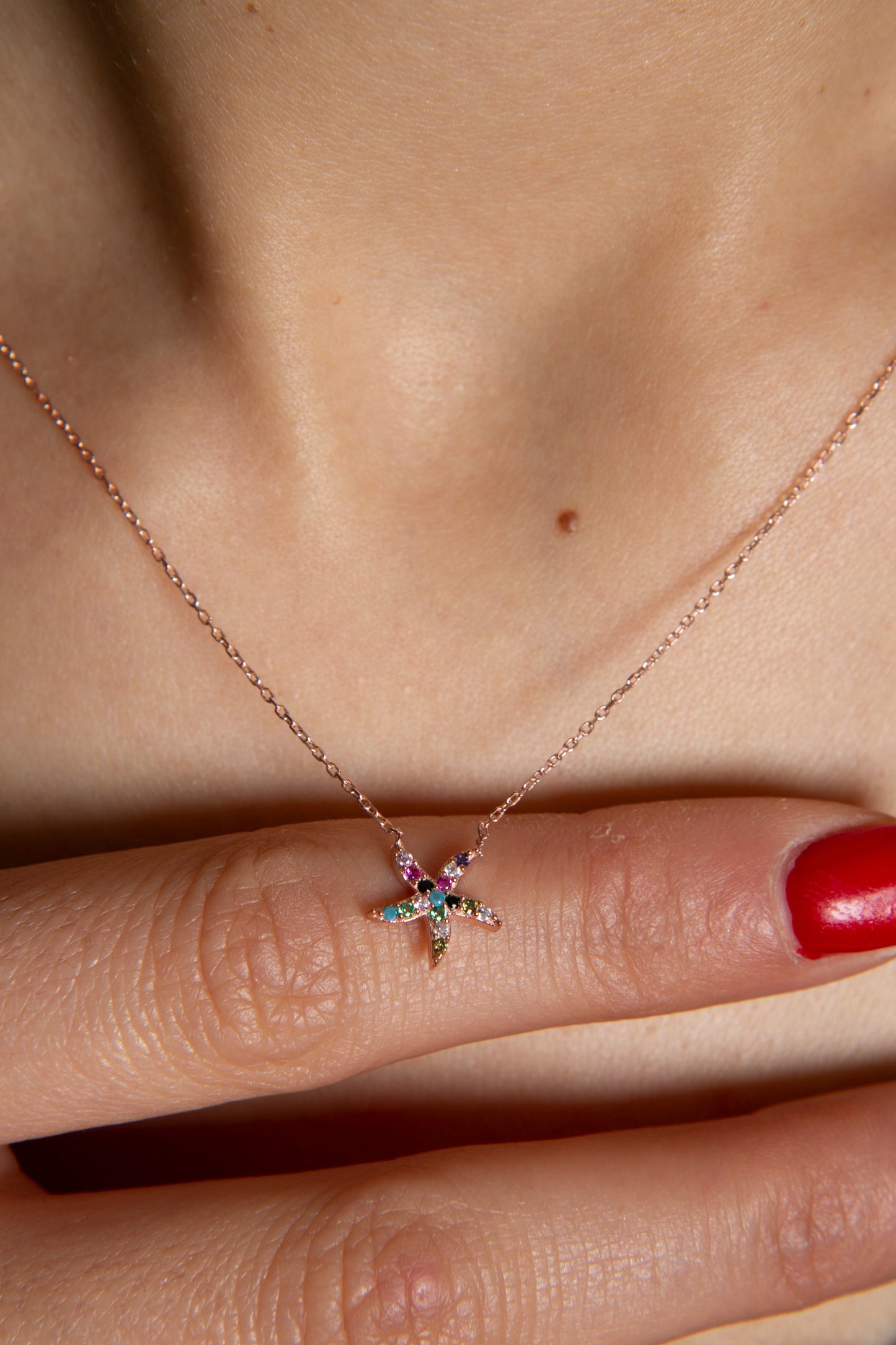 Women's 925 Sterling Silver Star Pendant Necklace with Colorful Stones