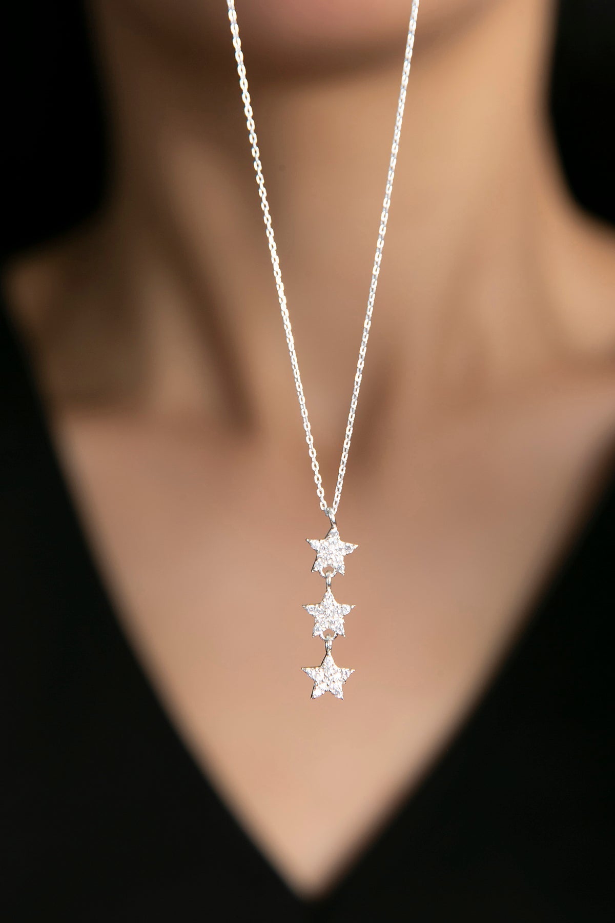 Women's Aligned Stars Model 925 Sterling Silver Necklace