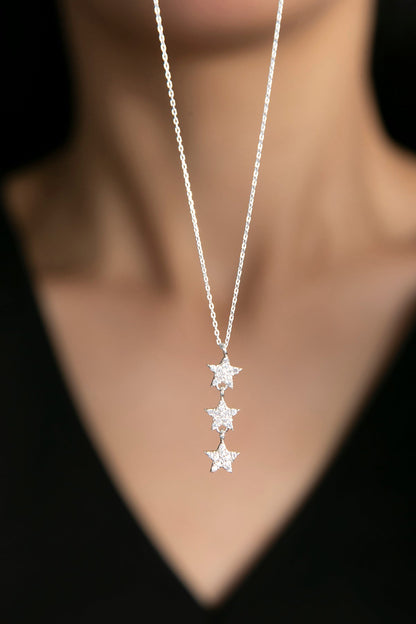 Women's Aligned Stars Model 925 Sterling Silver Necklace