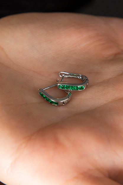 Women's 925 Sterling Silver Earrings with Green Stones