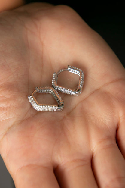 Women's 925 Sterling Silver Triangle Earrings with Stones