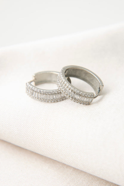 Women's Baguette Stone Hoop Model 925 Sterling Silver Earrings
